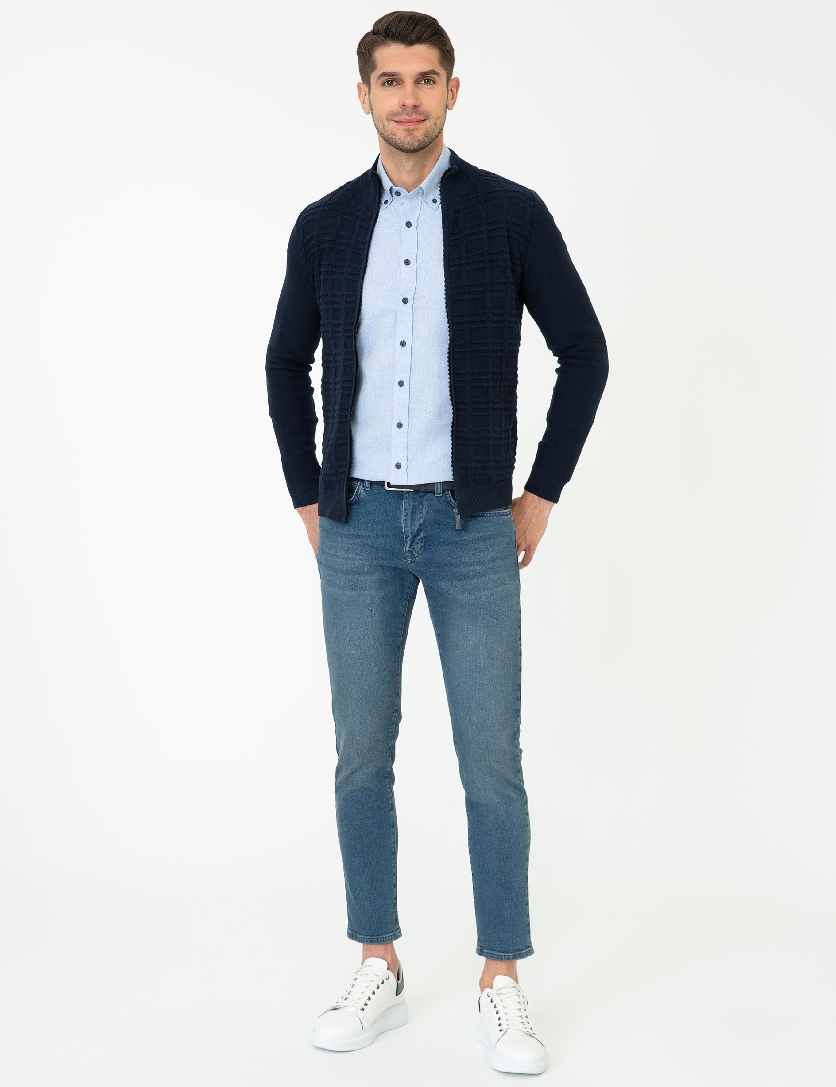Lacivert Slim Fit Triko Hırka