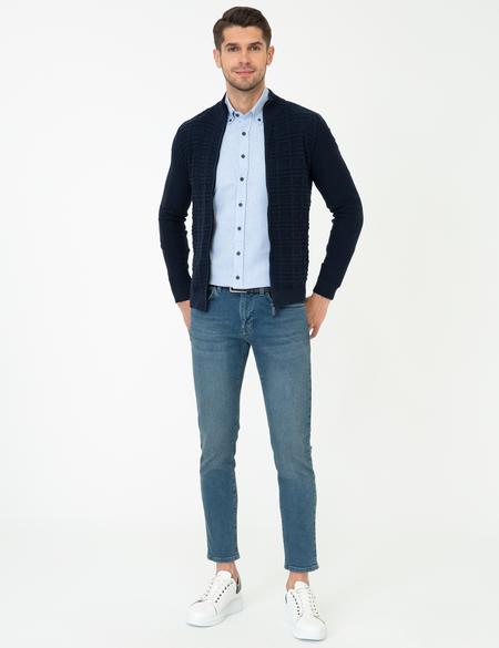 Lacivert Slim Fit Triko Hırka - 50248510009