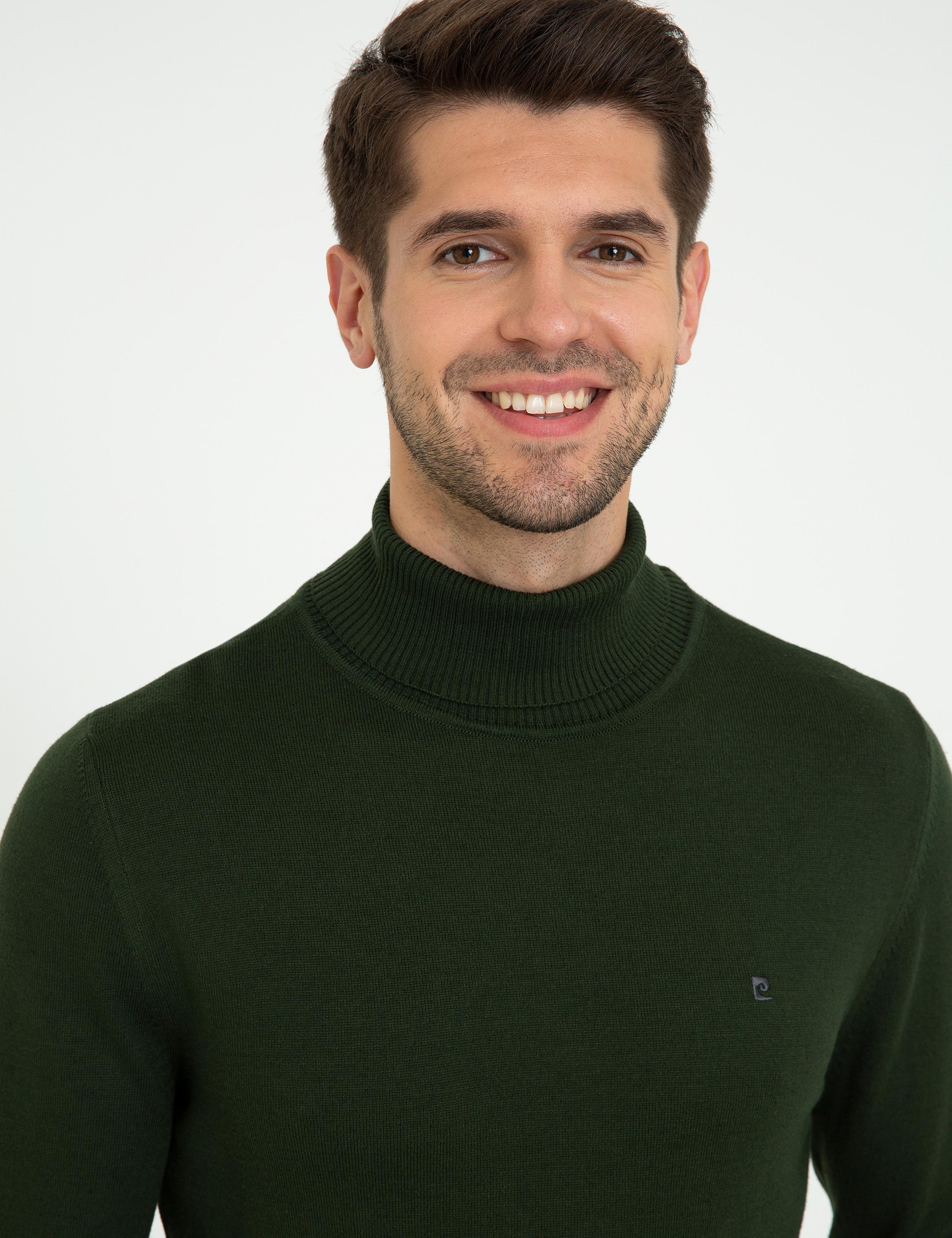 Yeşil Slim Fit Balıkçı Yaka Basic Triko Kazak