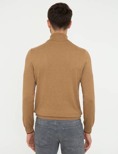 Camel Melanj Slim Fit Balıkçı Yaka Basic Triko Kazak