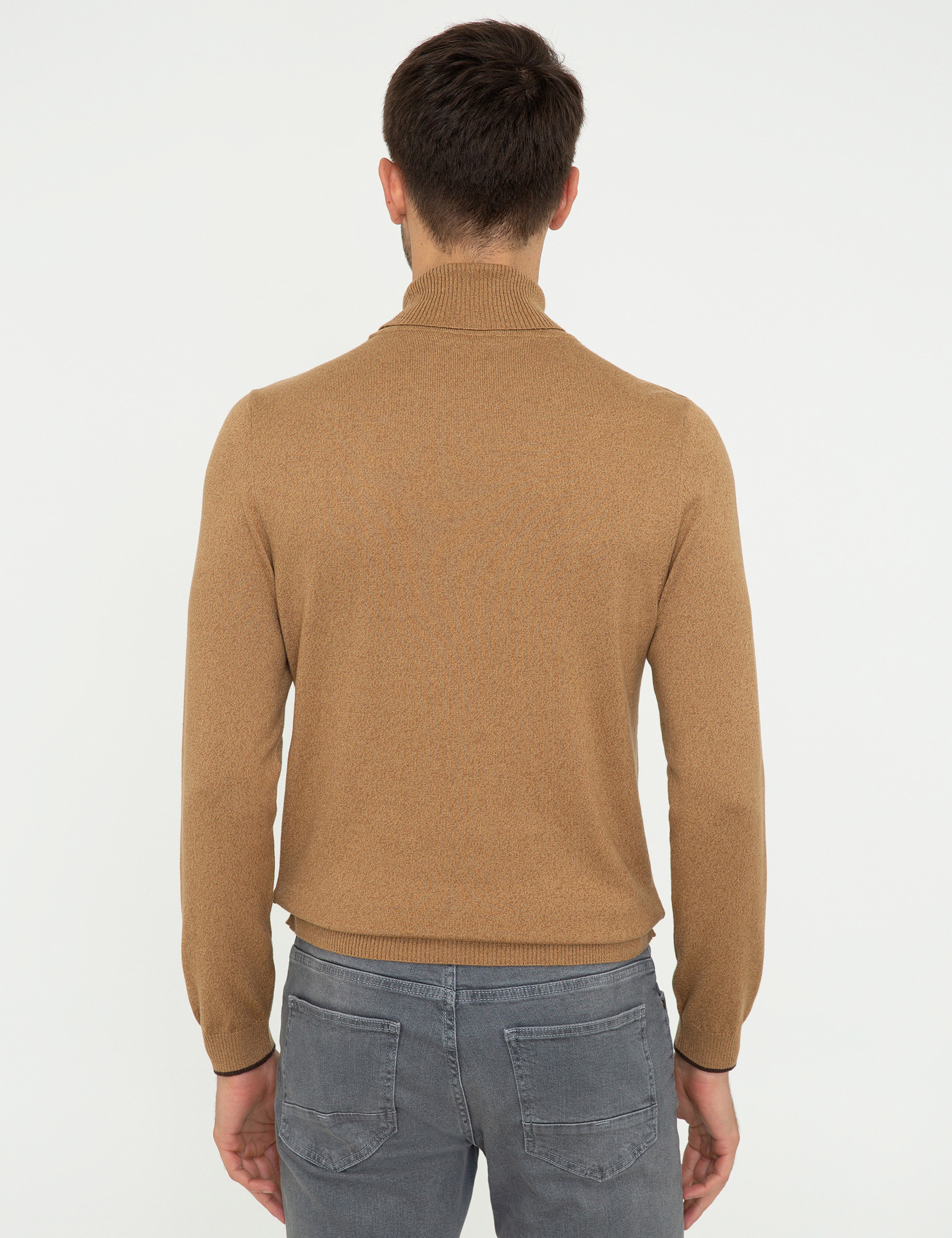 Camel Melanj Slim Fit Balıkçı Yaka Basic Triko Kazak - Image 4