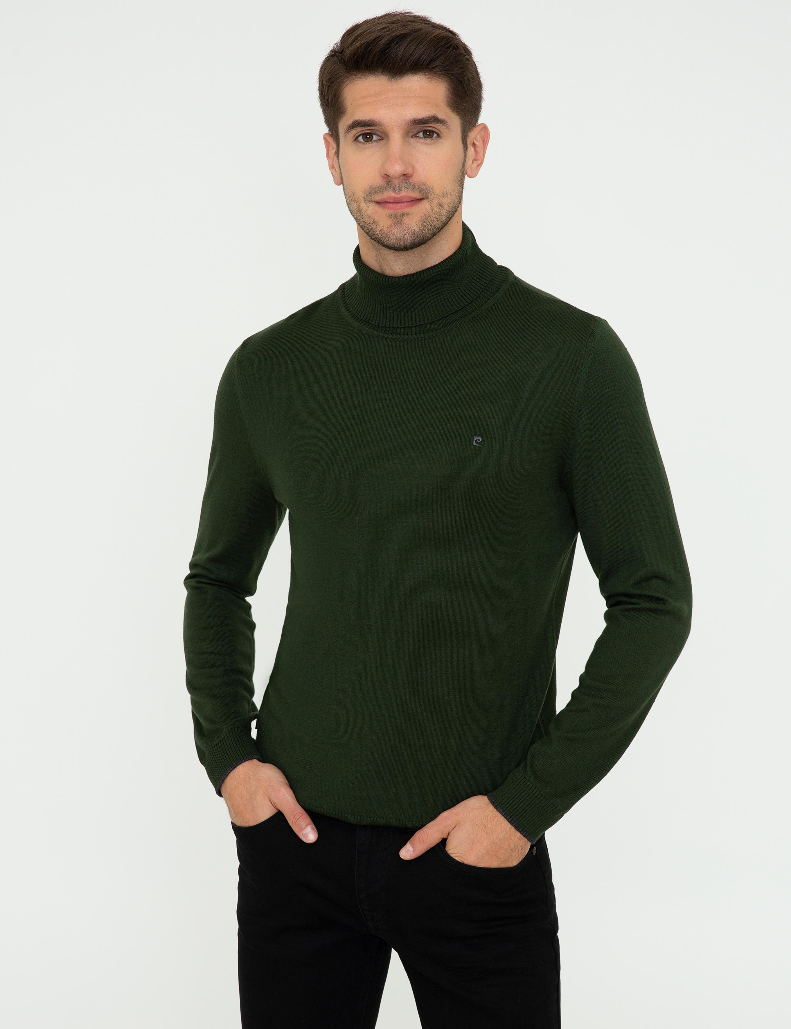 Yeşil Slim Fit Balıkçı Yaka Basic Triko Kazak