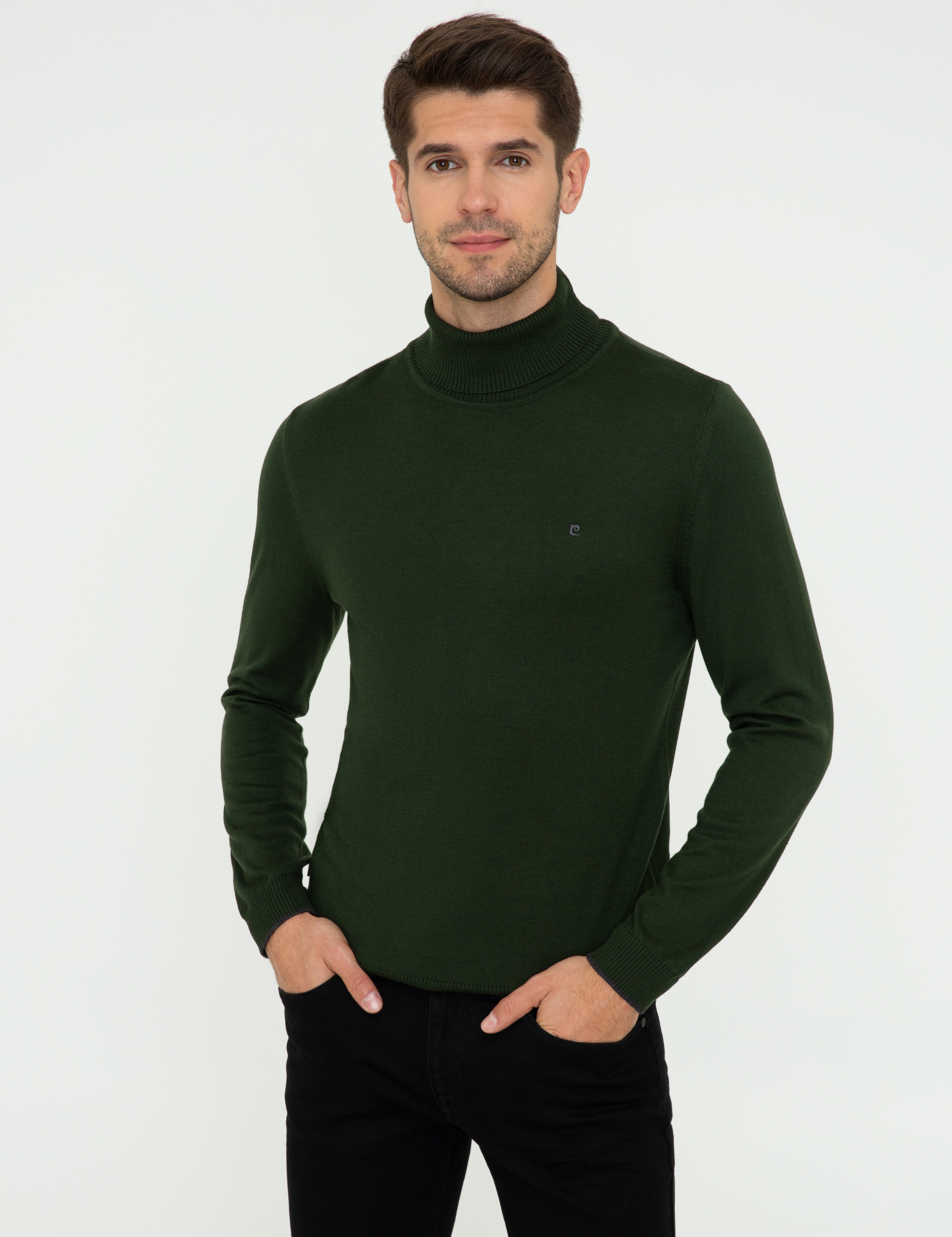Yeşil Slim Fit Balıkçı Yaka Basic Triko Kazak
