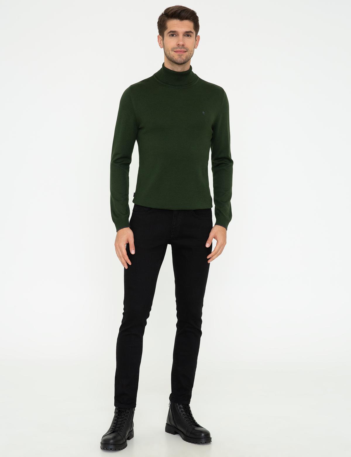 Yeşil Slim Fit Balıkçı Yaka Basic Triko Kazak - 50248583039