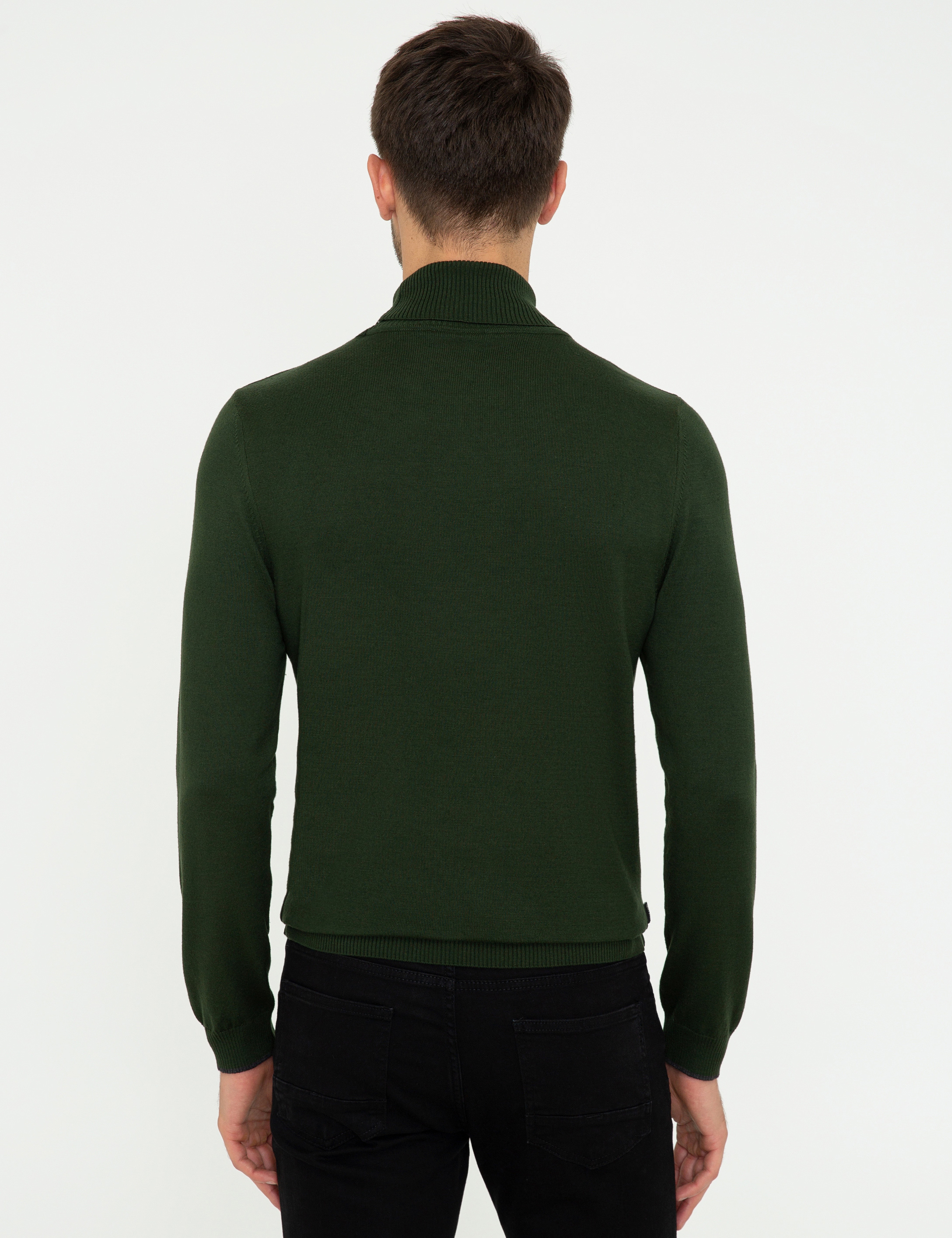 Yeşil Slim Fit Balıkçı Yaka Basic Triko Kazak - Image 4