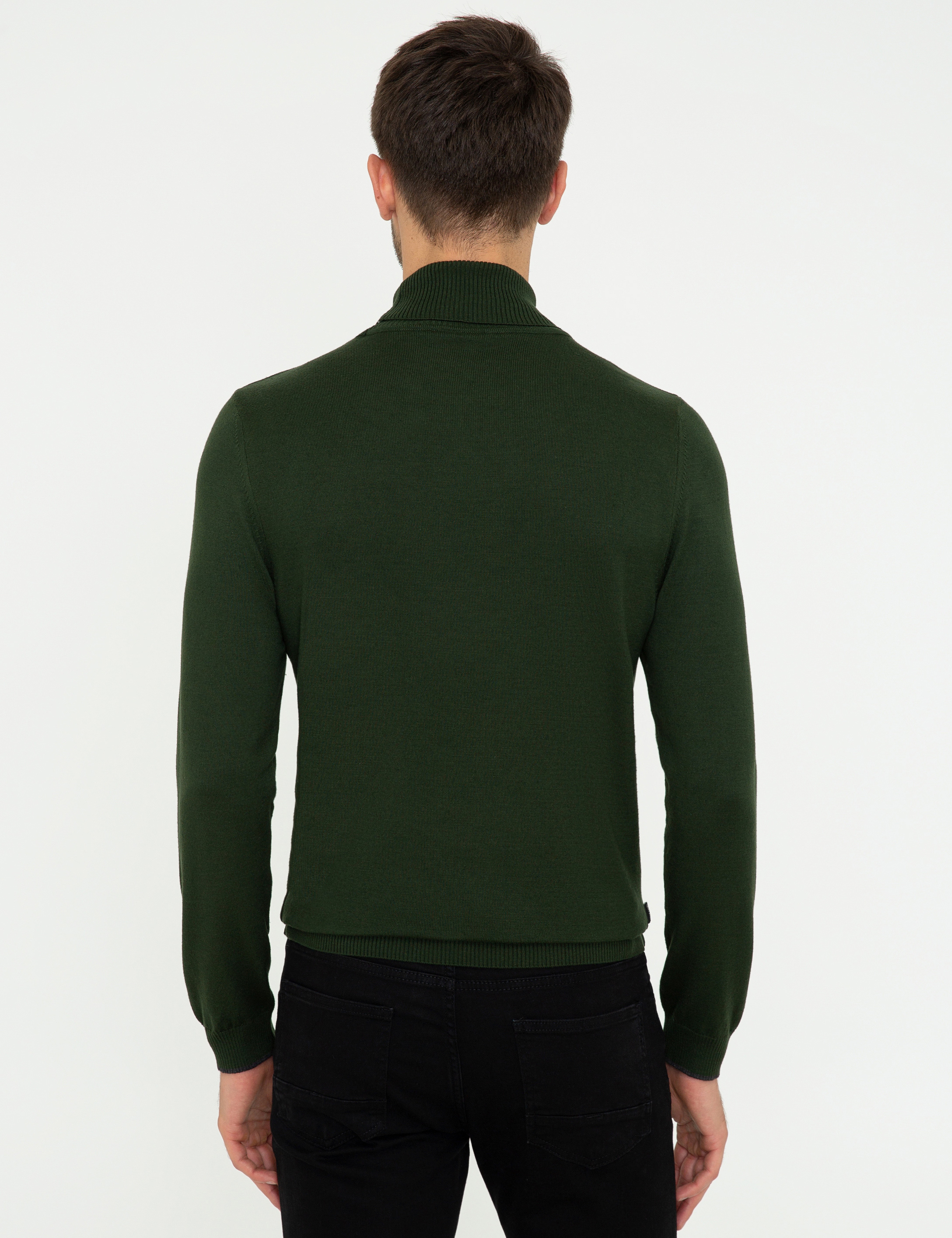 Yeşil Slim Fit Balıkçı Yaka Basic Triko Kazak