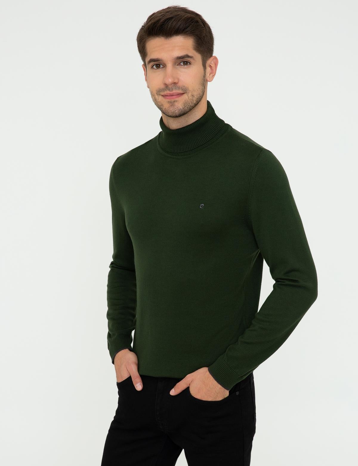 Yeşil Slim Fit Balıkçı Yaka Basic Triko Kazak - 50248583039