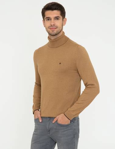 Camel Melanj Slim Fit Balıkçı Yaka Basic Triko Kazak