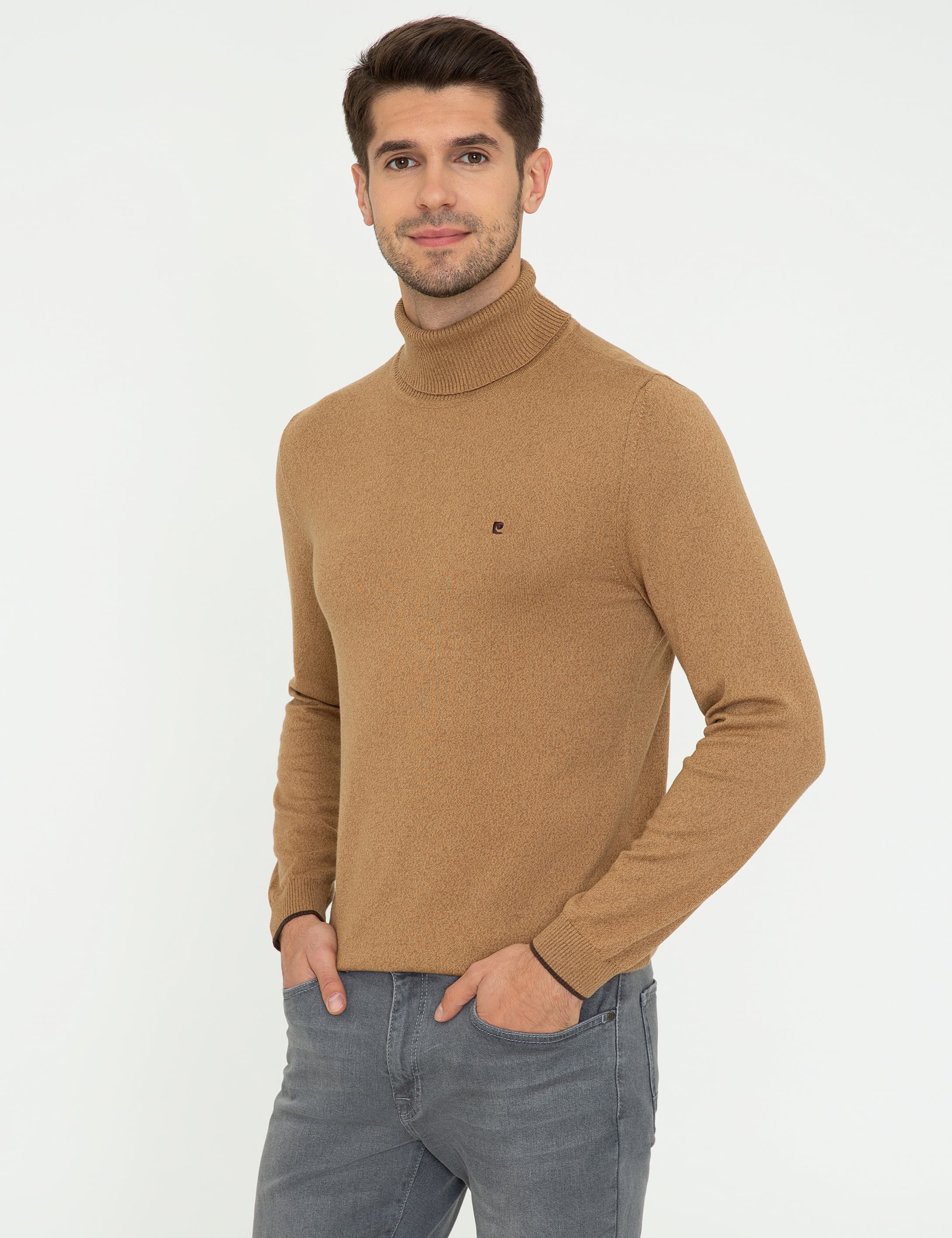 Camel Melanj Slim Fit Balıkçı Yaka Basic Triko Kazak