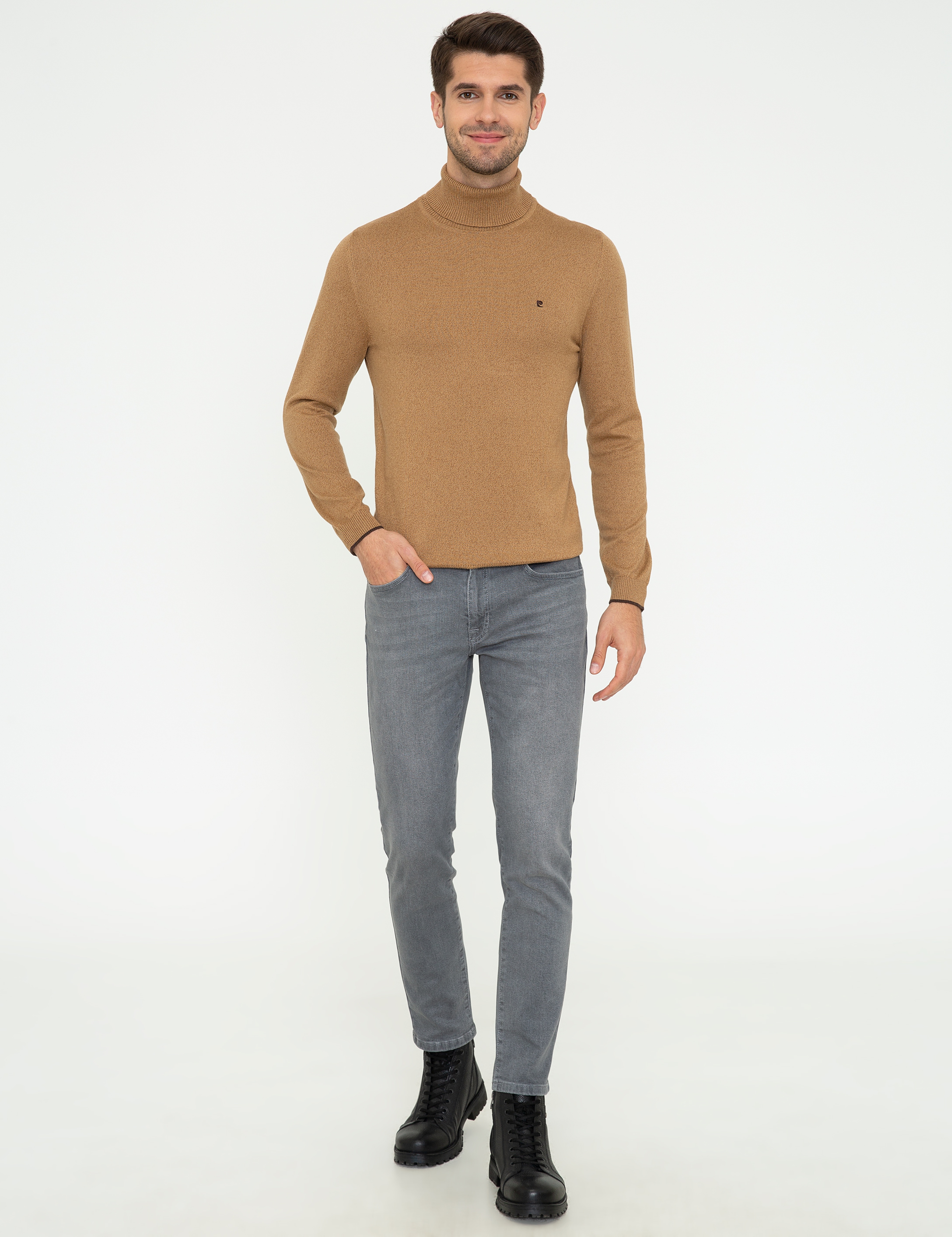 Camel Melanj Slim Fit Balıkçı Yaka Basic Triko Kazak - Image 5
