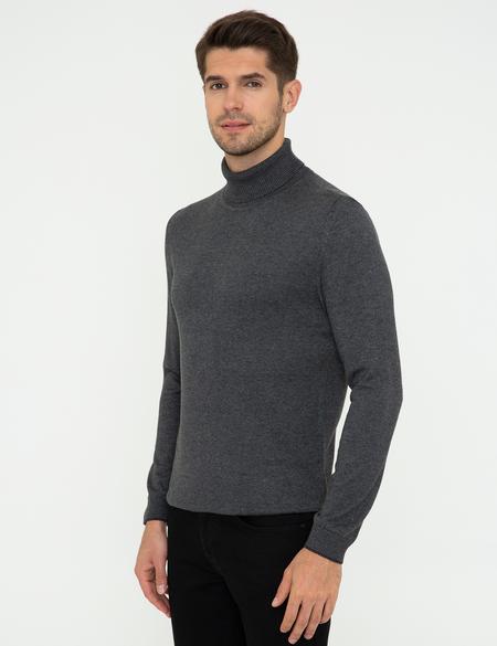 Gri Melanj Slim Fit Balıkçı Yaka Basic Triko Kazak - 50248583067