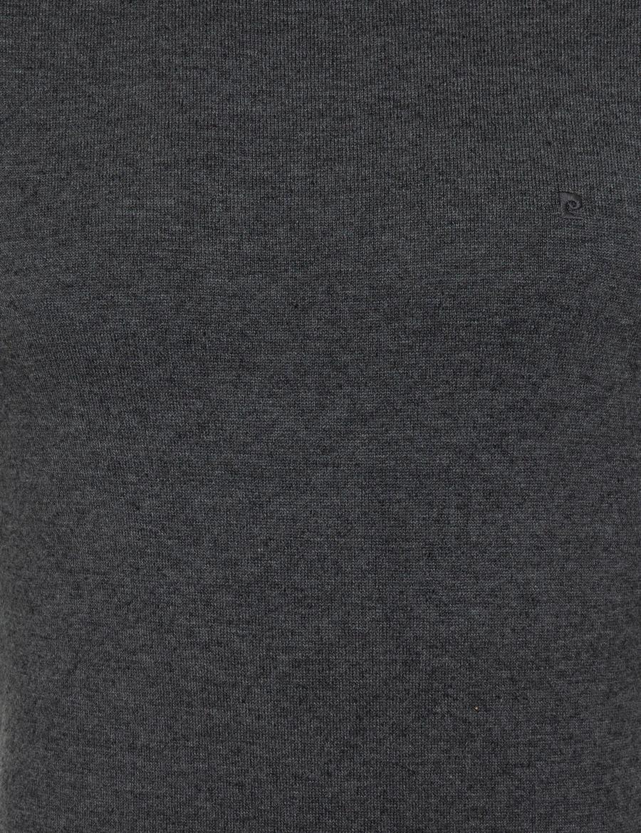 Gri Melanj Slim Fit Balıkçı Yaka Basic Triko Kazak