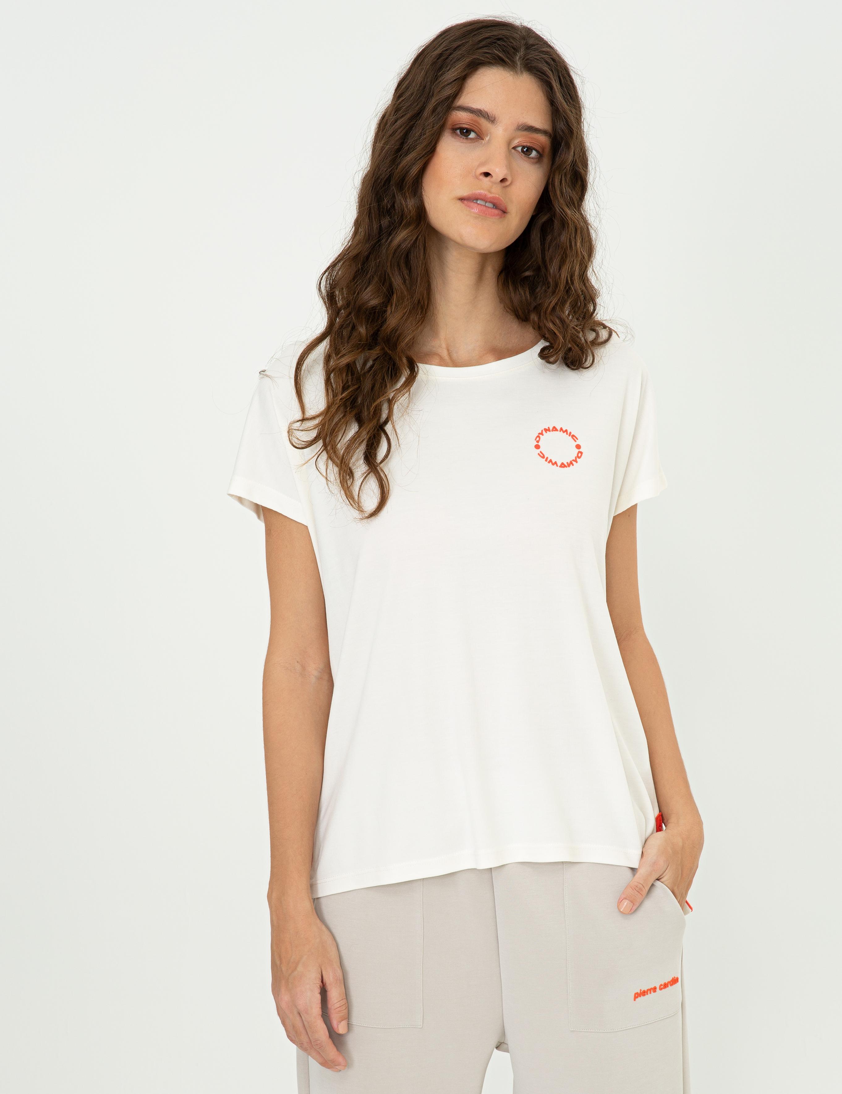 Ekru Standart Fit Bisiklet Yaka Tişört