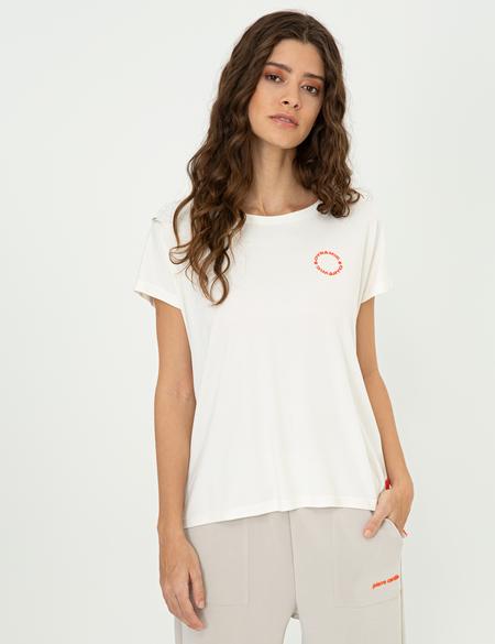 Ekru Standart Fit Bisiklet Yaka Tişört - 50244505001