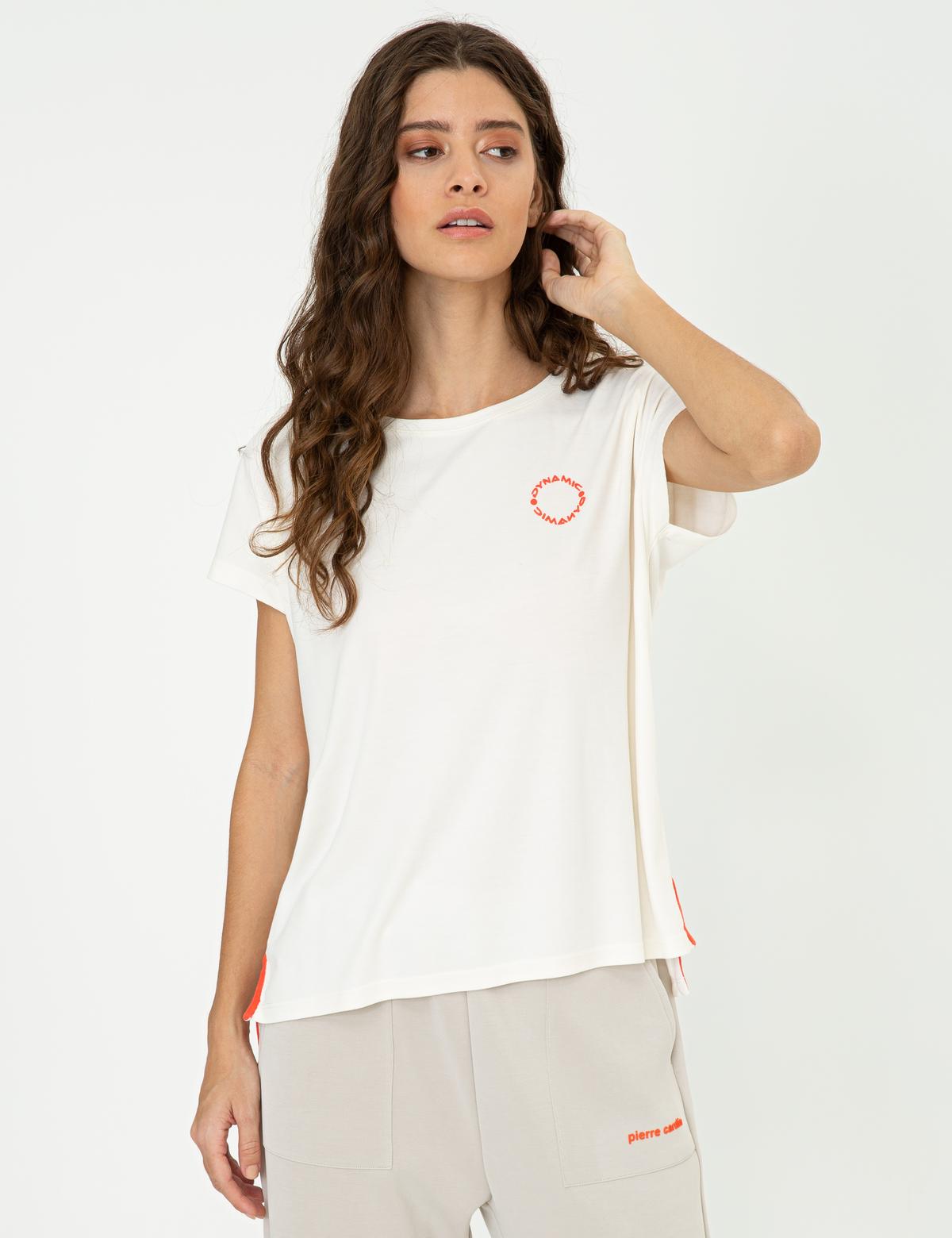 Ekru Standart Fit Bisiklet Yaka Tişört - 50244505001