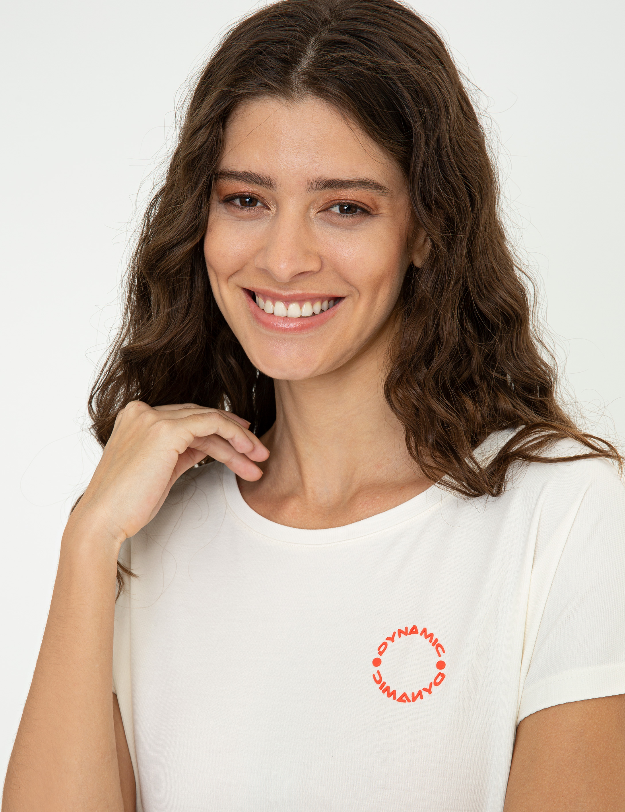 Ekru Standart Fit Bisiklet Yaka Tişört - Image 2