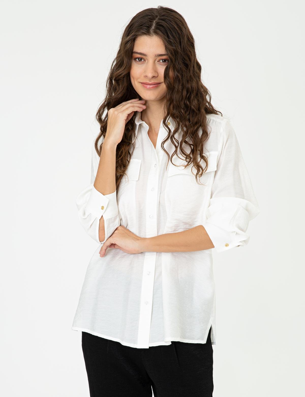 Ekru Comfort Fit Uzun Kollu Gömlek - 50244950002