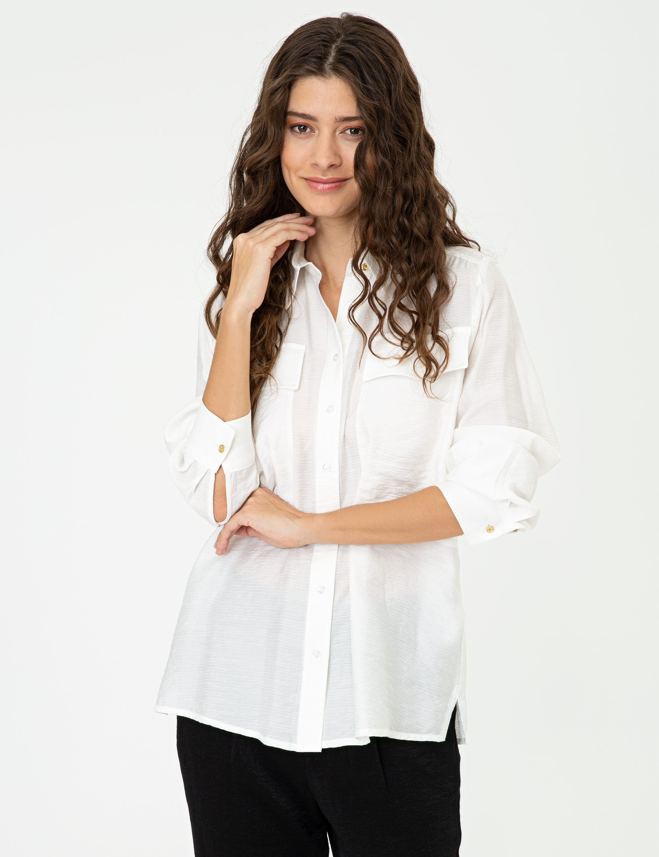Ekru Comfort Fit Uzun Kollu Gömlek - Image 3