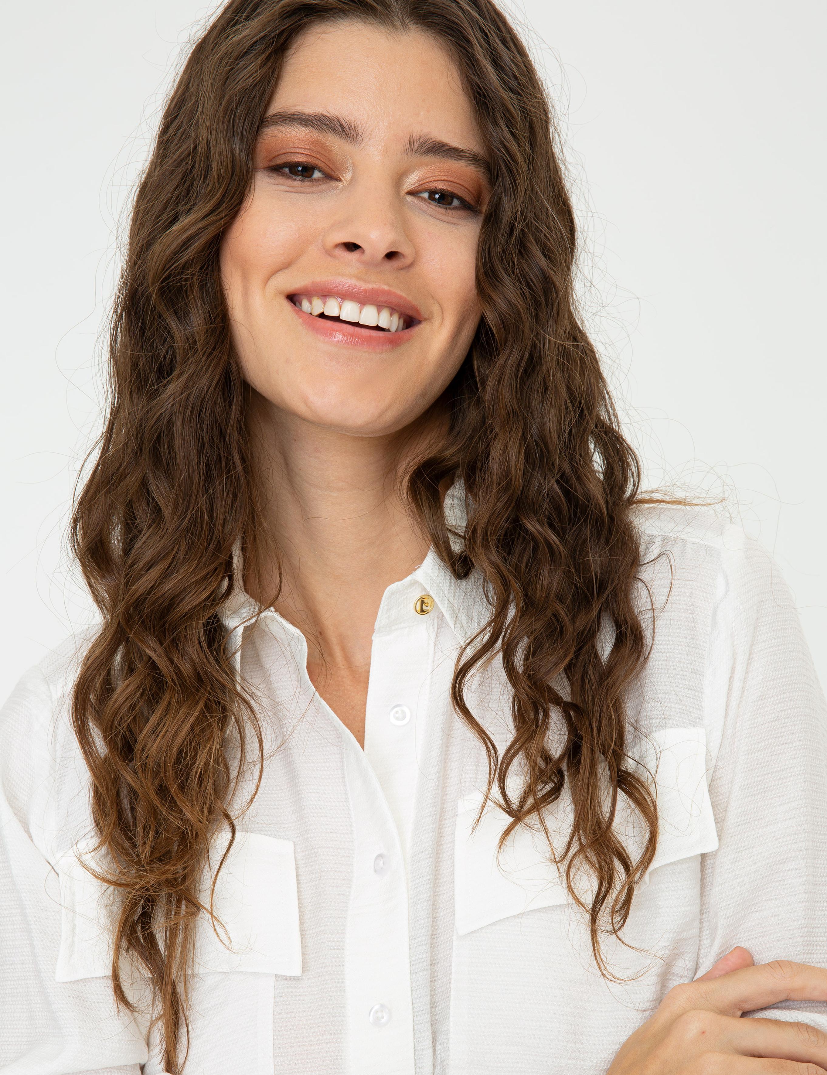 Ekru Comfort Fit Uzun Kollu Gömlek