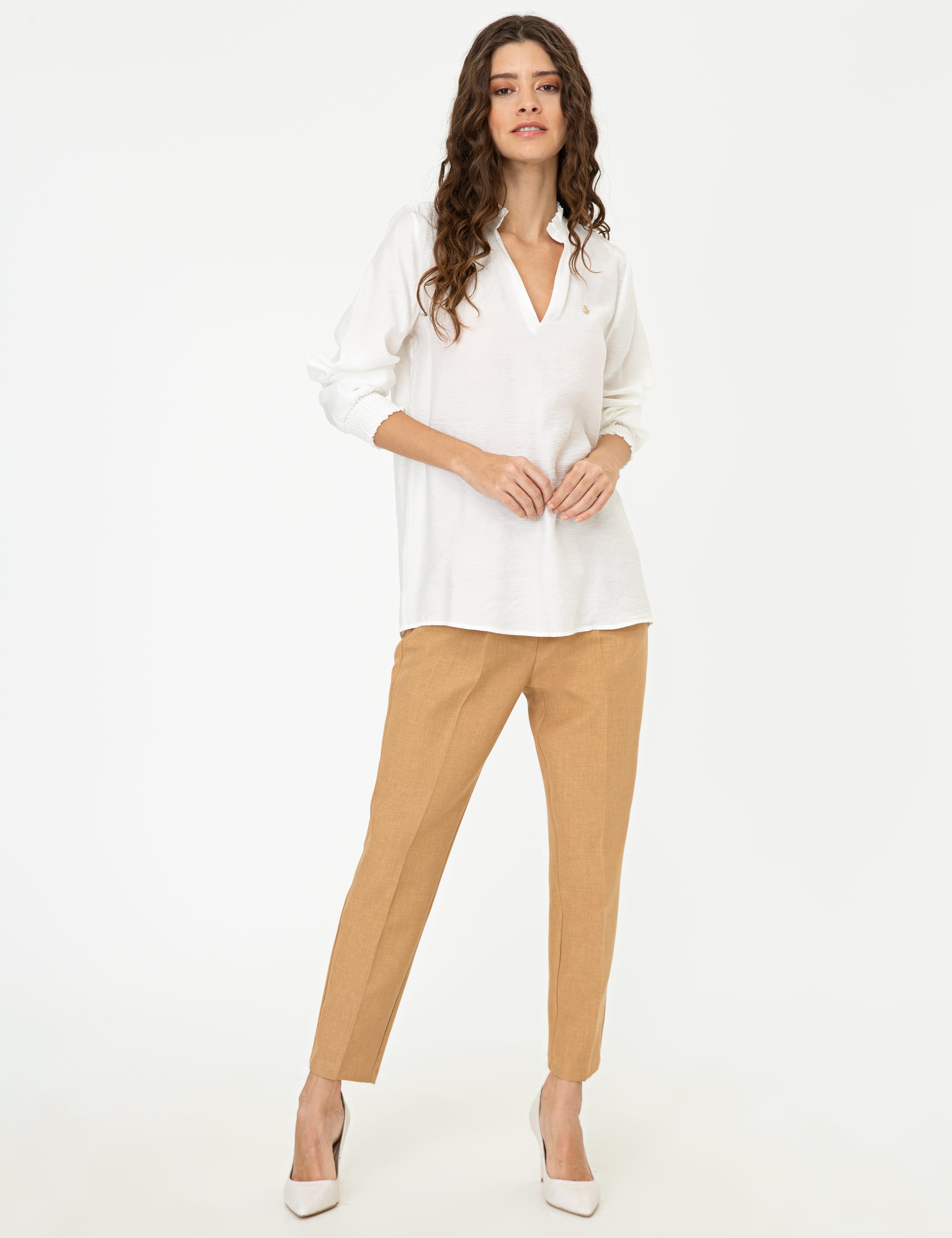 Ekru Comfort Fit Uzun Kollu Gömlek - Image 5