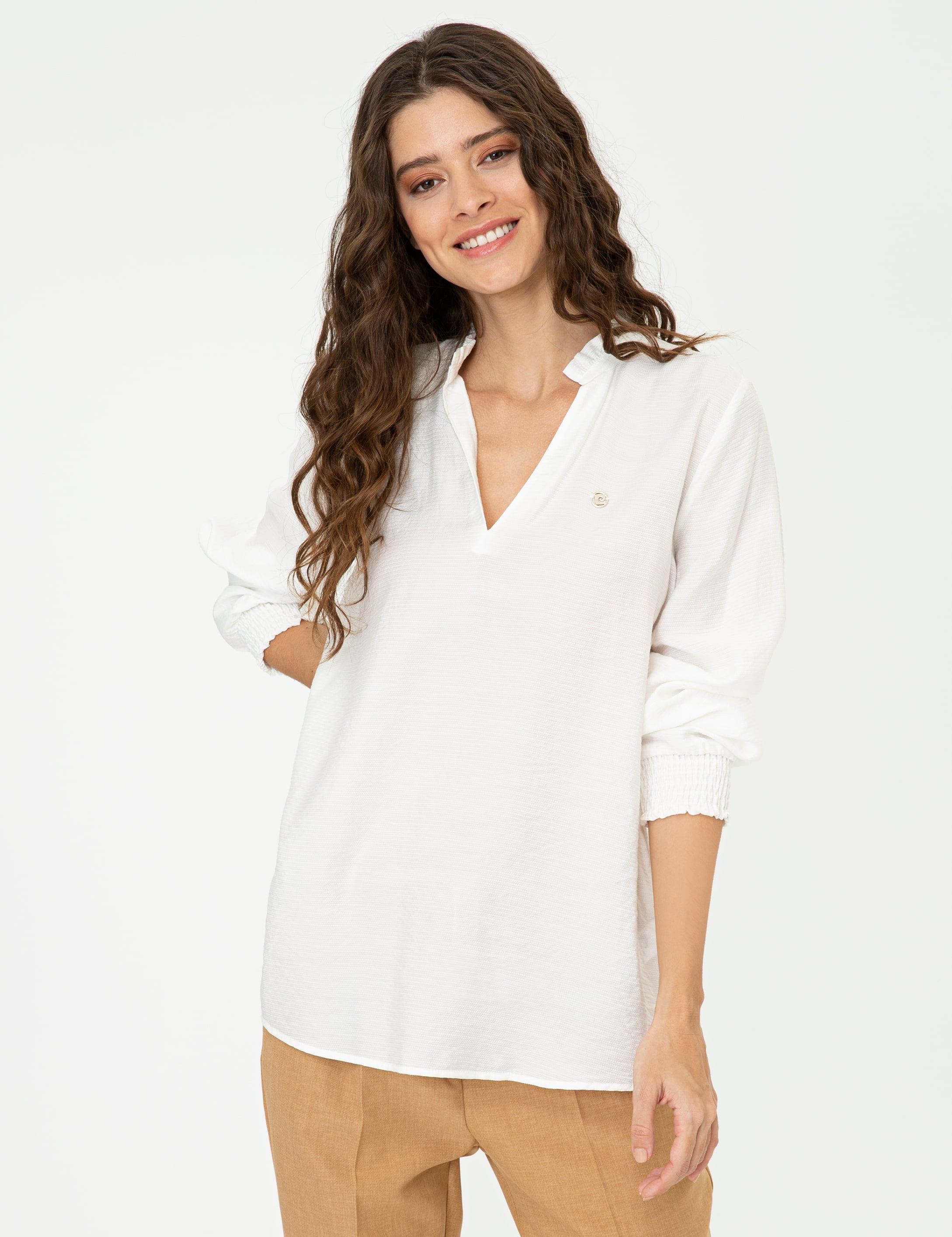 Ekru Comfort Fit Uzun Kollu Gömlek - Image 1