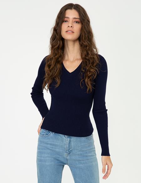 Lacivert Slim Fit Basic Kazak - 50244699012