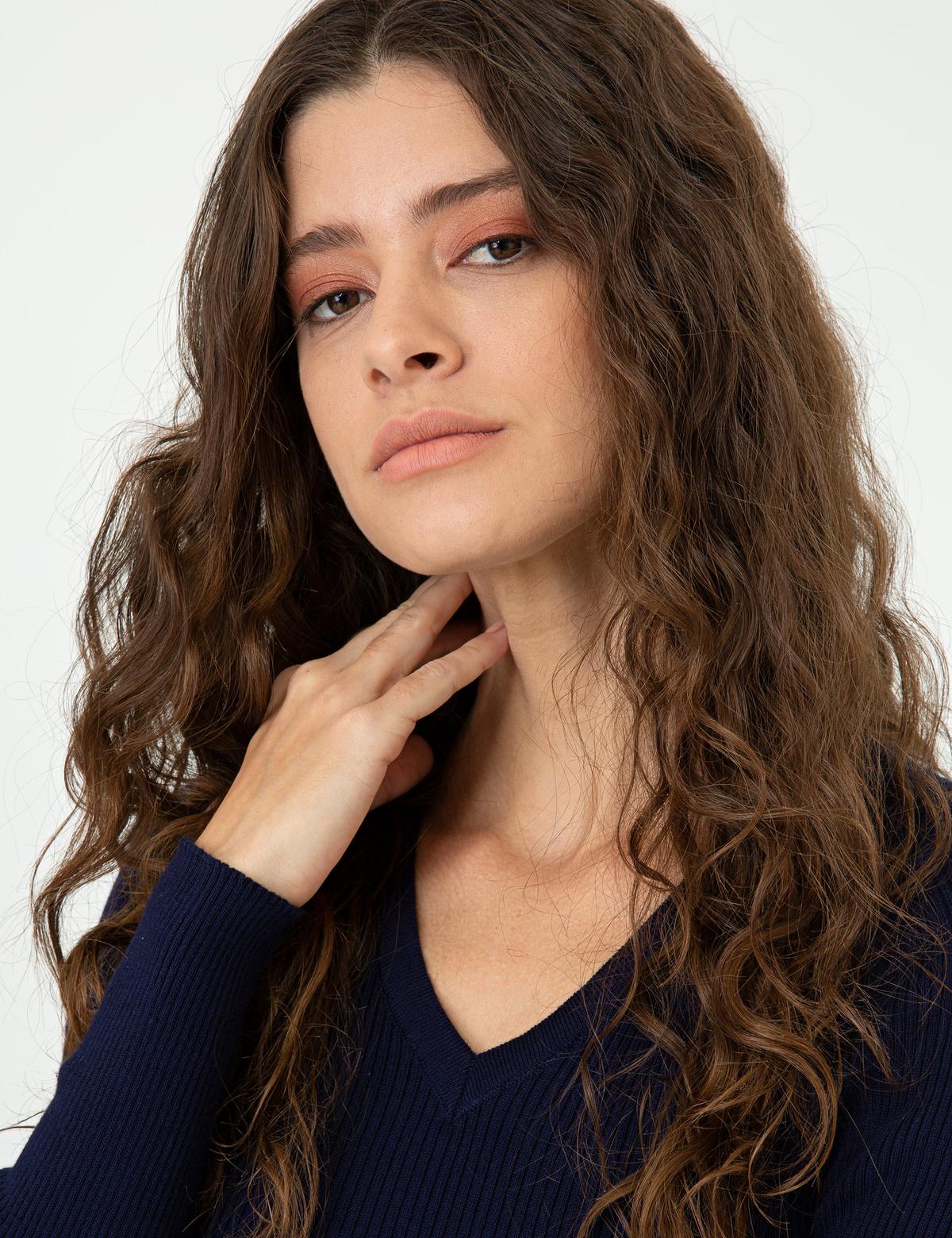 Lacivert Slim Fit Basic Kazak - 50244699012