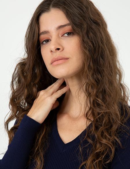 Lacivert Slim Fit Basic Kazak - 50244699012