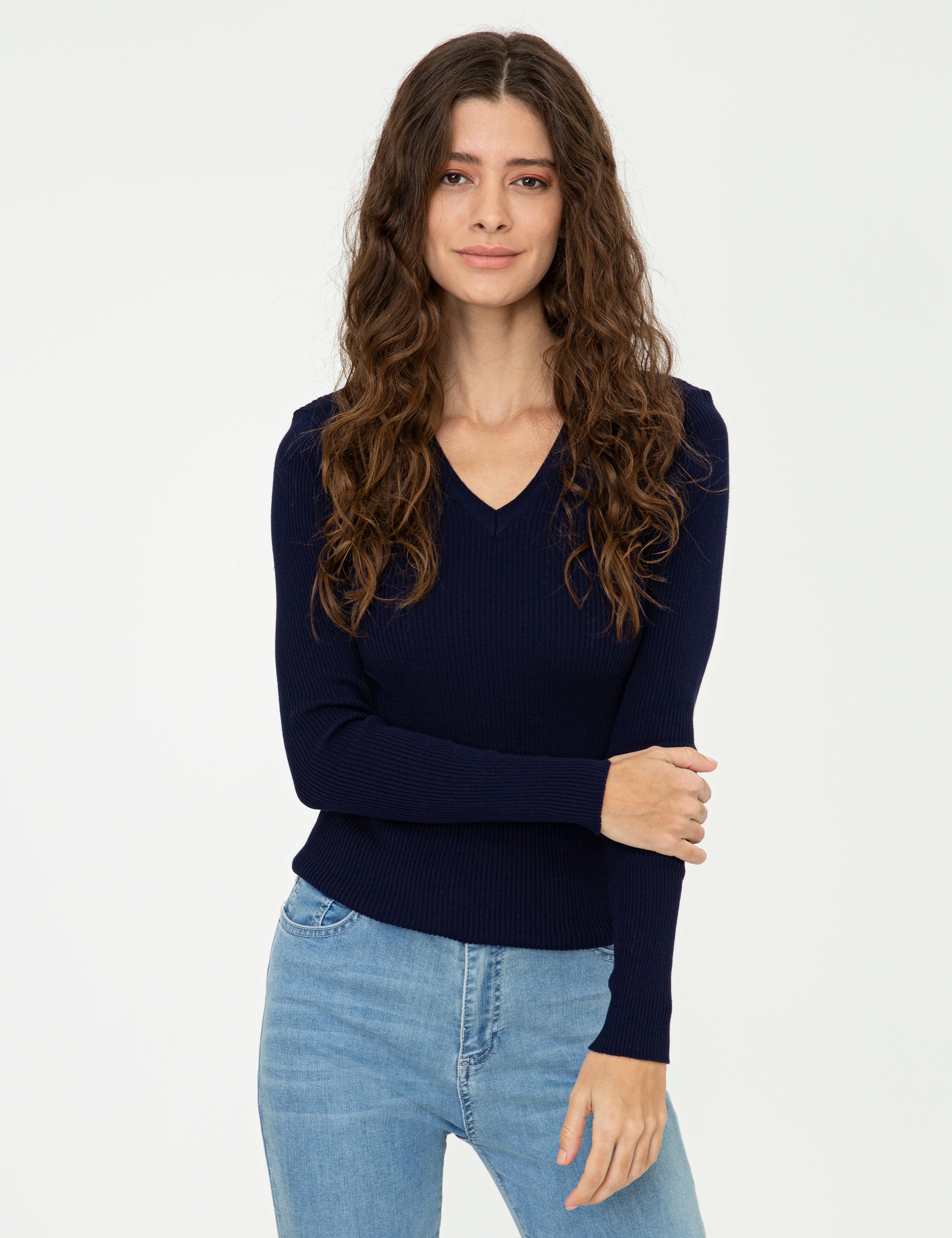 Lacivert Slim Fit Basic Kazak - Image 3