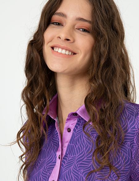 Mor Desenli Comfort Fit Gömlek - 50244975001