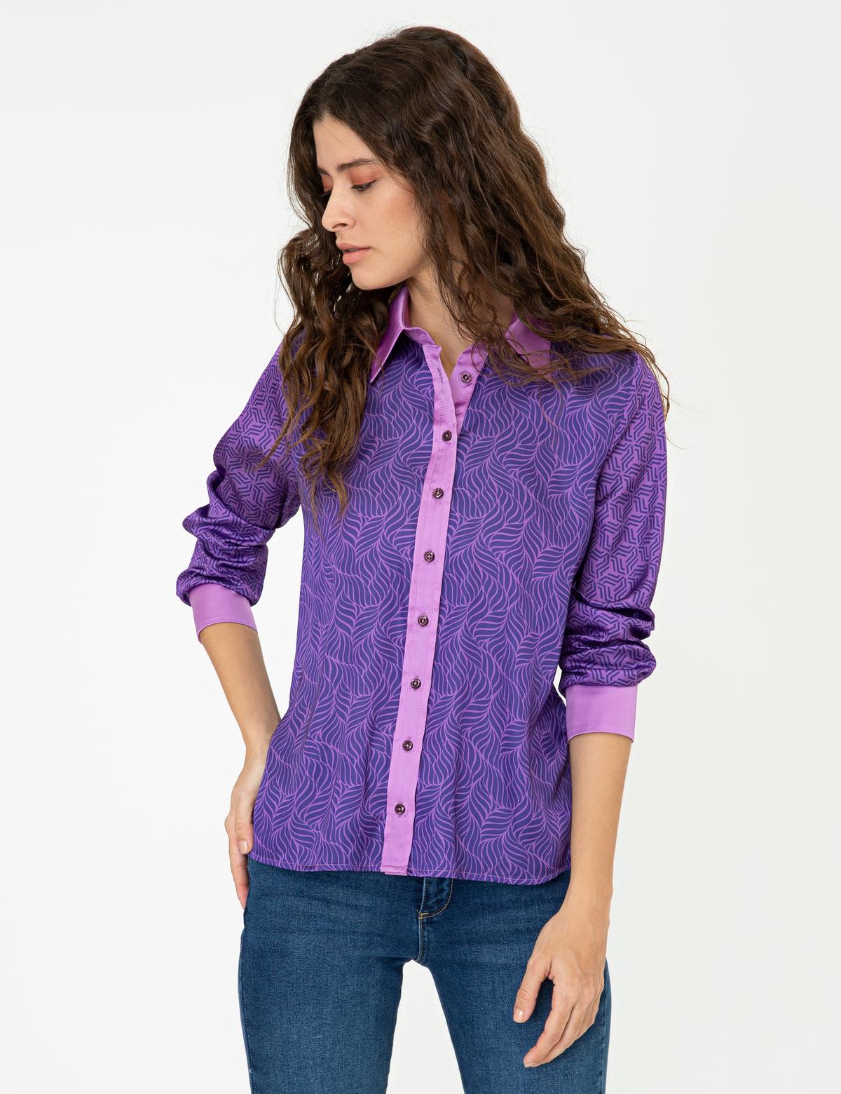 Mor Desenli Comfort Fit Gömlek - 50244975001