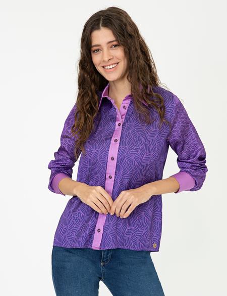 Mor Desenli Comfort Fit Gömlek - 50244975001
