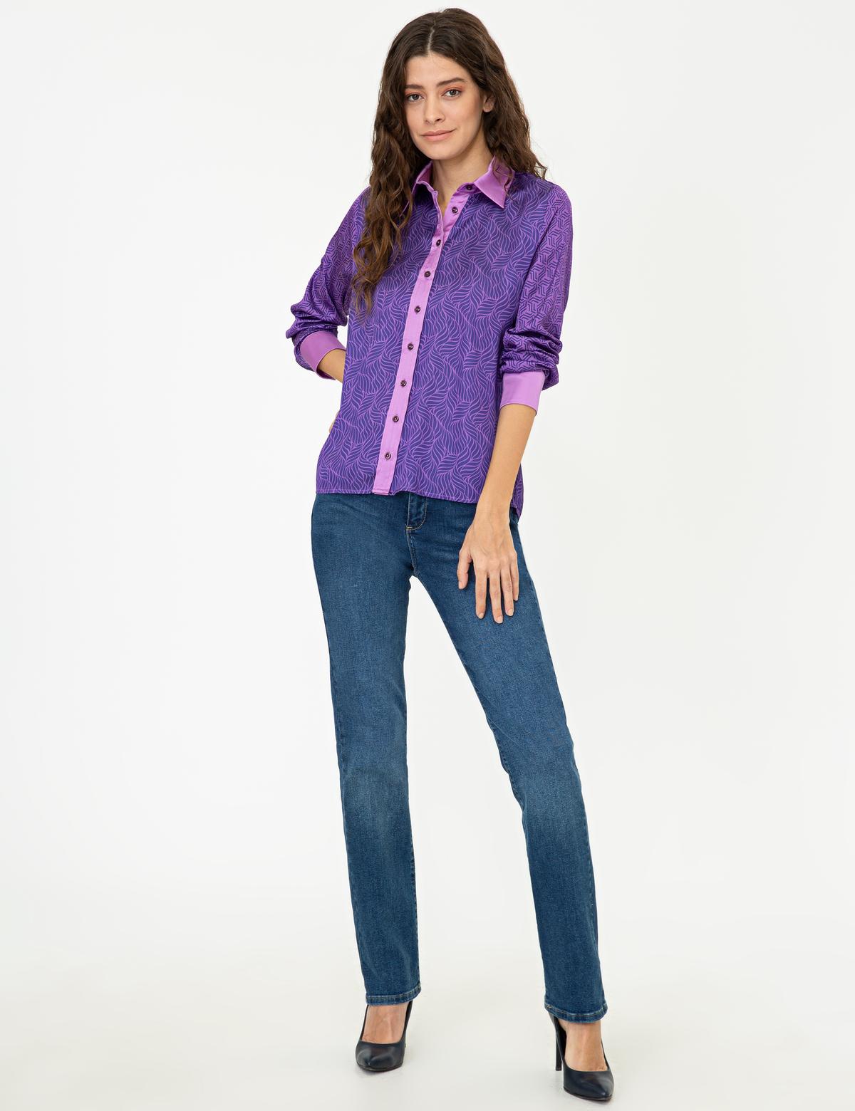 Mor Desenli Comfort Fit Gömlek - 50244975001