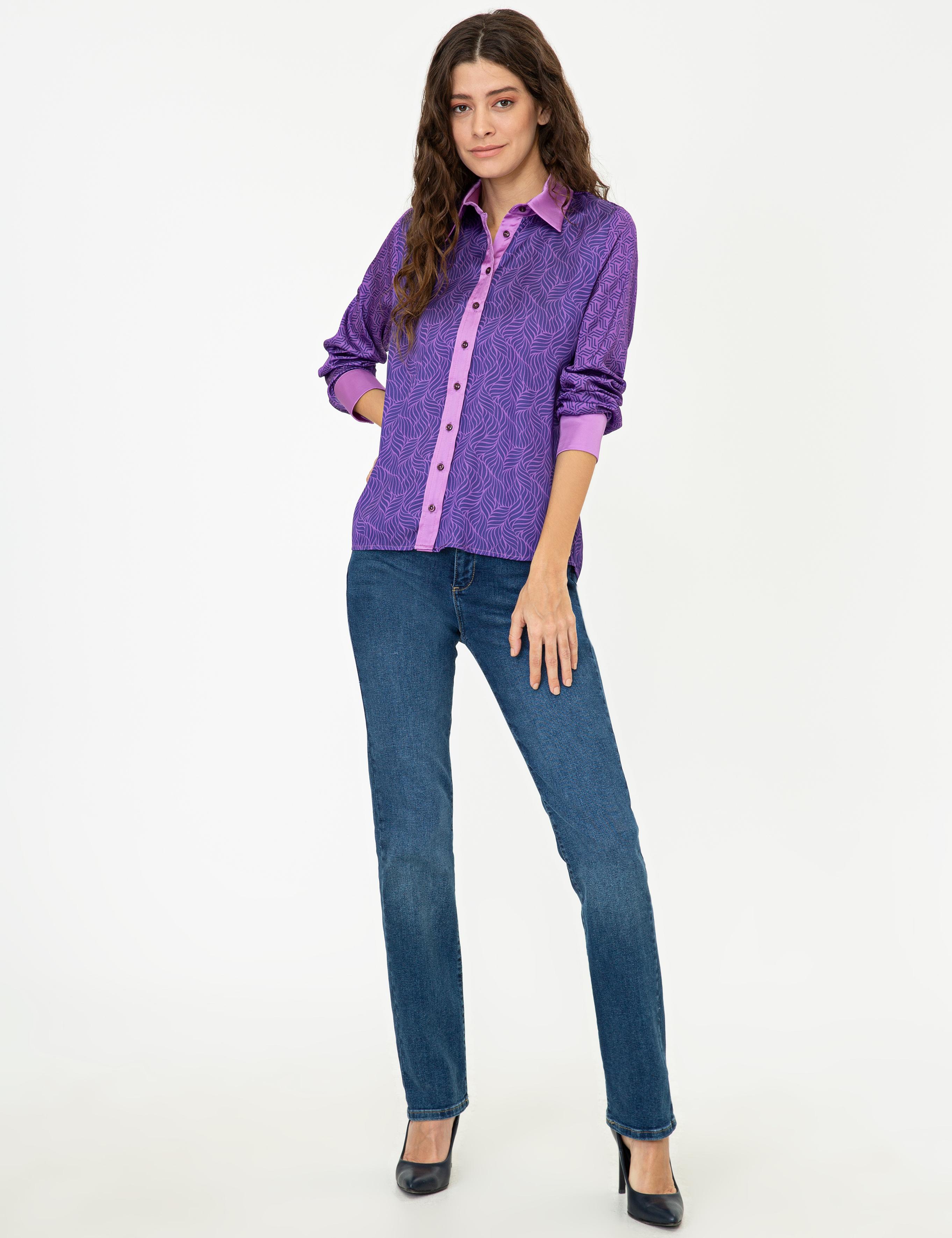 Mor Desenli Comfort Fit Gömlek