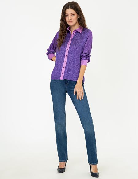 Mor Desenli Comfort Fit Gömlek - 50244975001