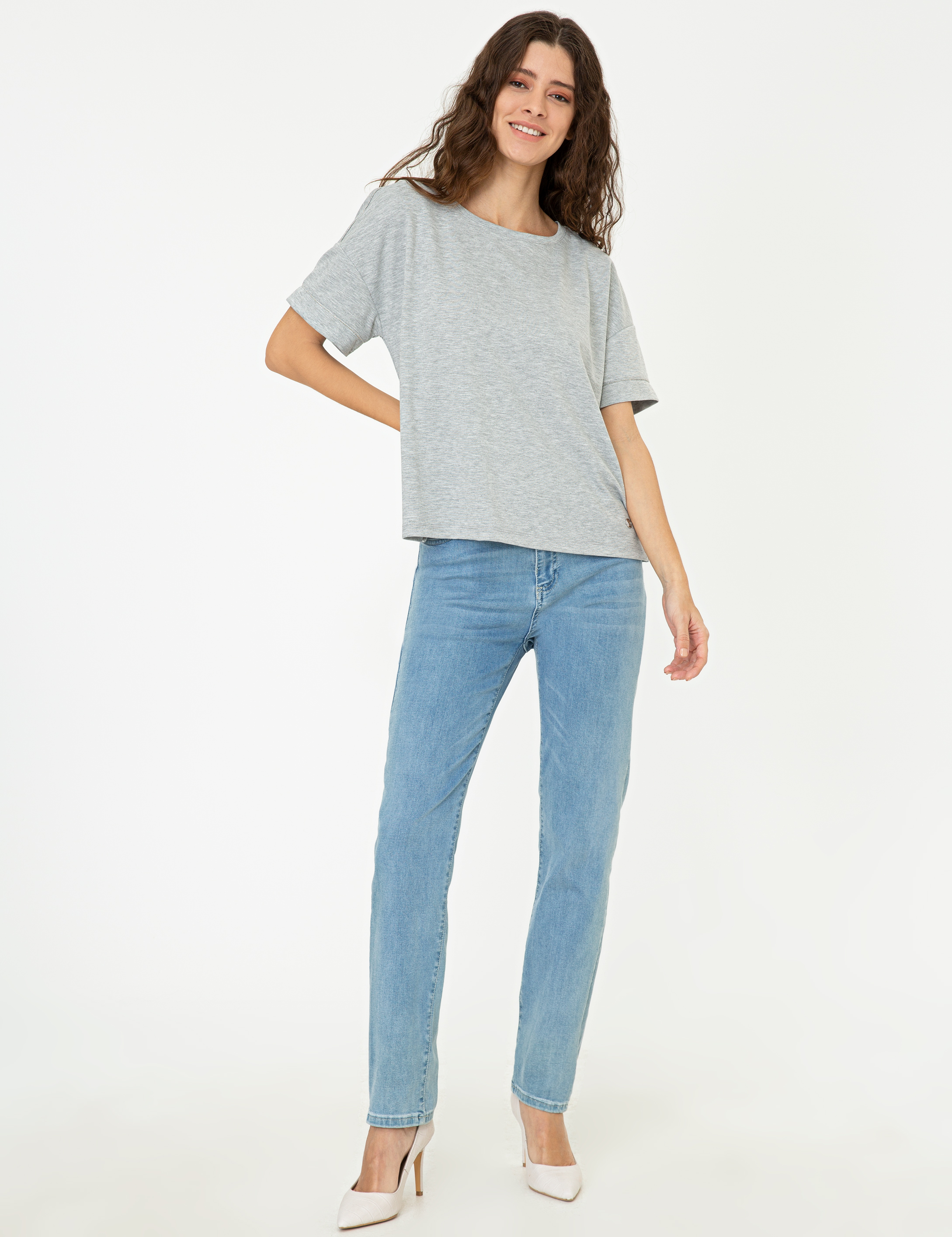 Gri Melanj Regular Fit Tişört - Image 5