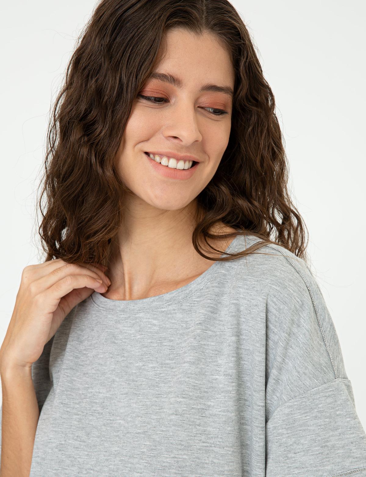 Gri Melanj Regular Fit Tişört - 50244911020