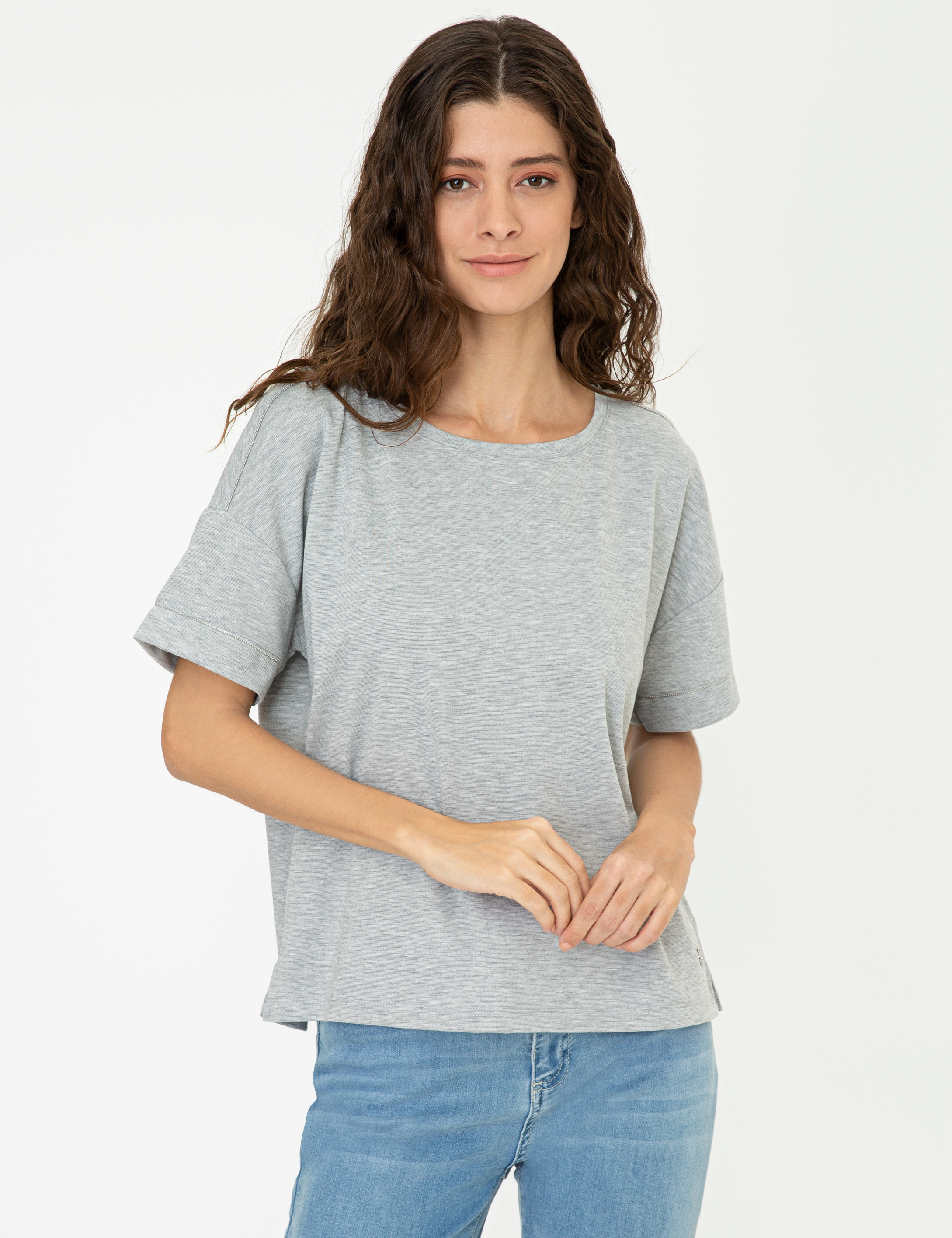 Gri Melanj Regular Fit Tişört - Image 3