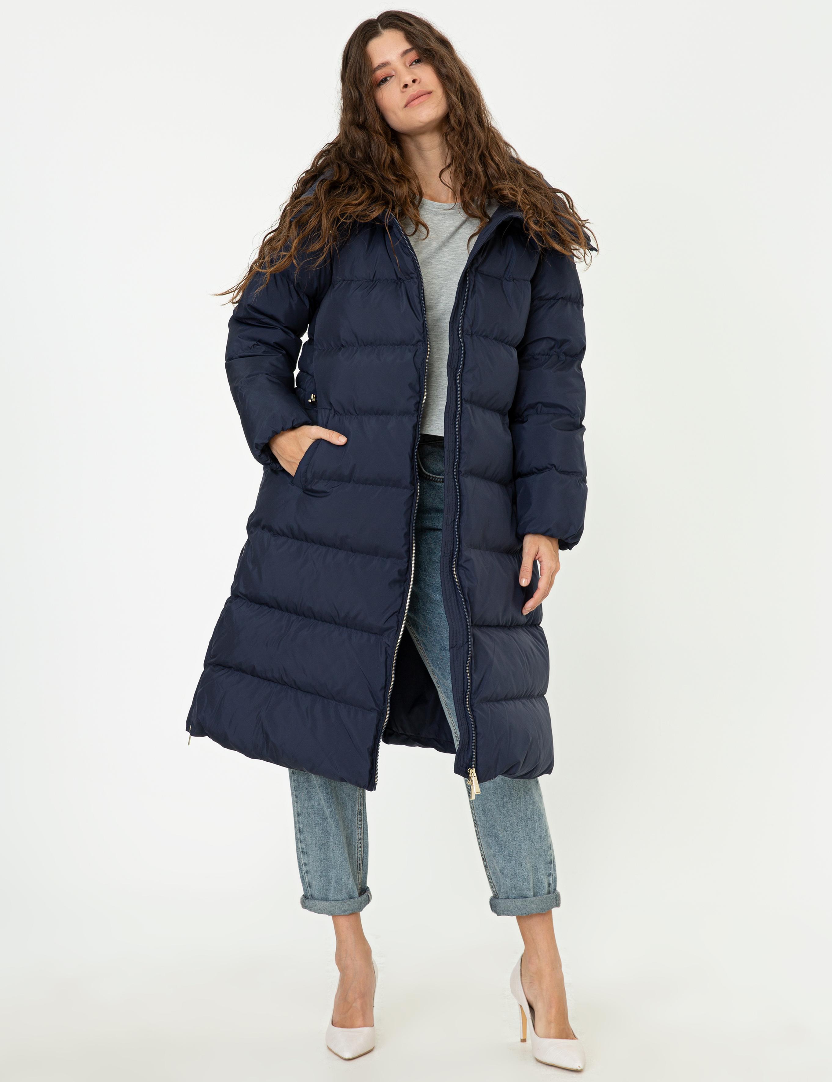 Lacivert Standart Fit Kaz Tüyü Mont