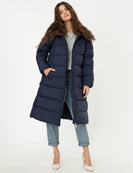 Lacivert Standart Fit Kaz Tüyü Mont - 50243983023