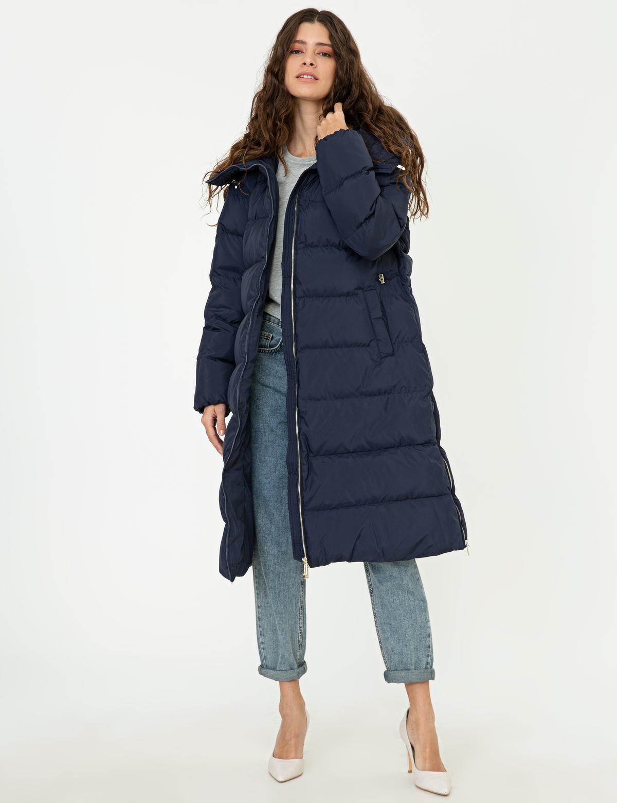 Lacivert Standart Fit Kaz Tüyü Mont - 50243983023