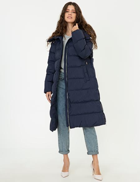 Lacivert Standart Fit Kaz Tüyü Mont - 50243983023