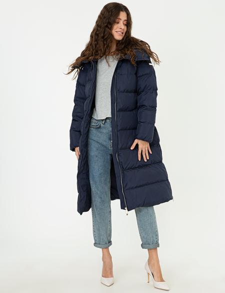 Lacivert Standart Fit Kaz Tüyü Mont - 50243983023