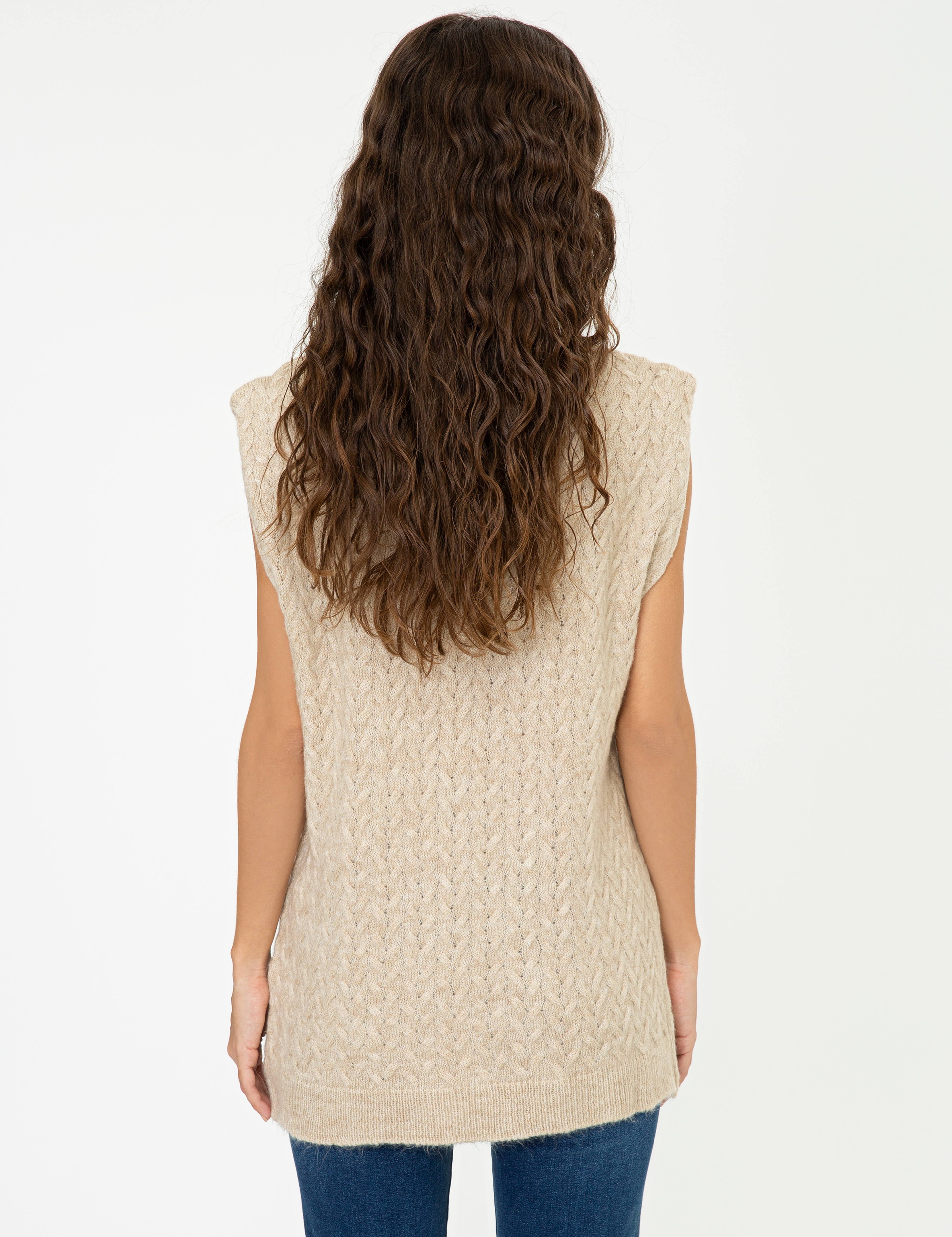 Balıkçı Yaka Bej Oversize Kazak - Image 5