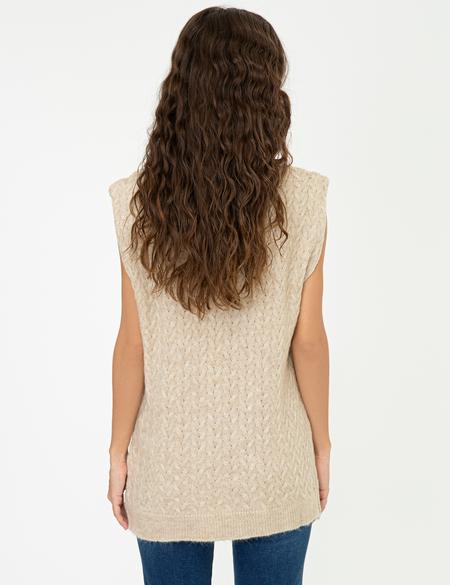 Balıkçı Yaka Bej Oversize Kazak - 50248474007