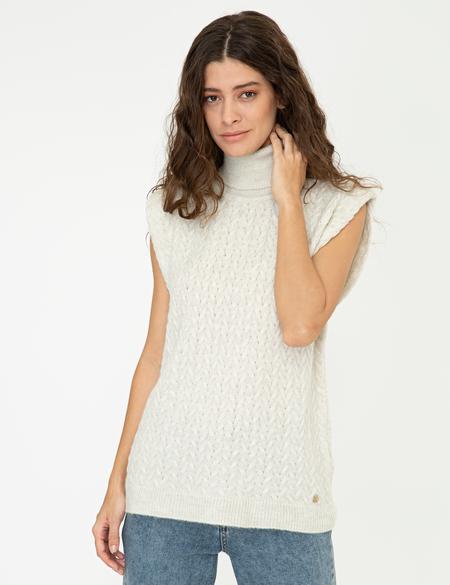 Balıkçı Yaka Ekru Oversize Kazak - 50248474011