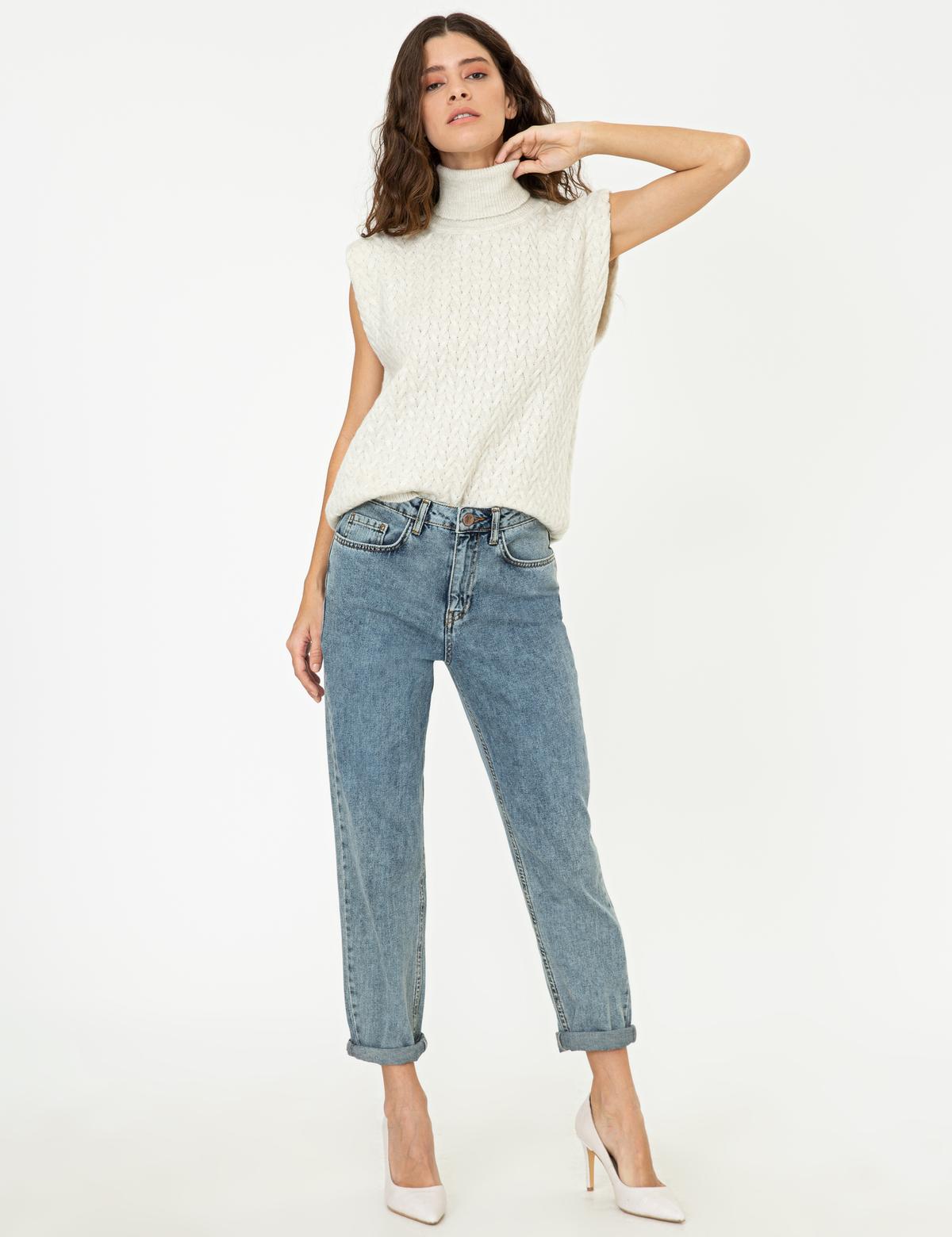 Balıkçı Yaka Ekru Oversize Kazak - 50248474011