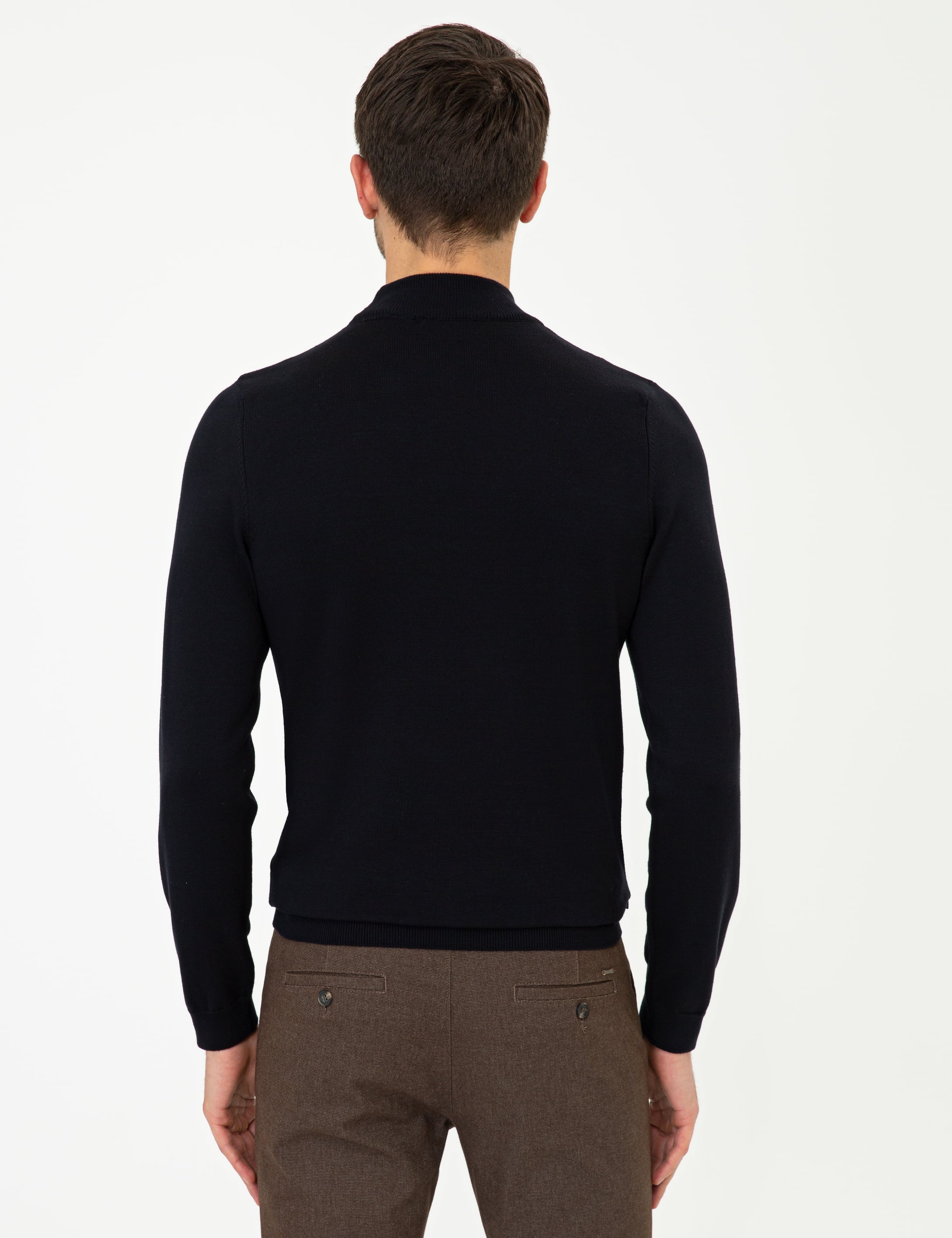 Lacivert Slim Fit Yarım Balıkçı Yaka Triko Kazak