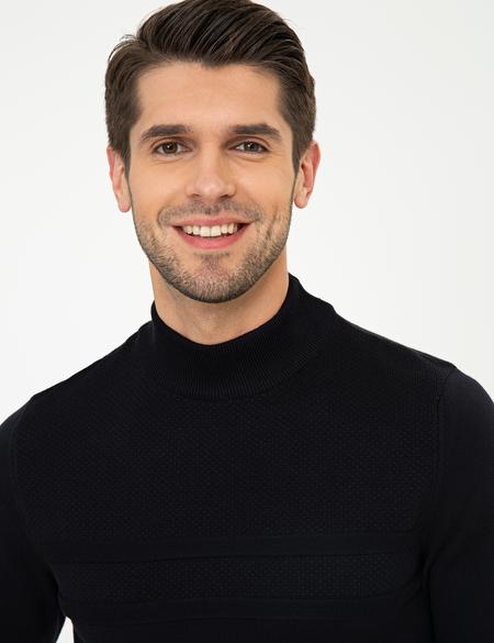 Lacivert Slim Fit Yarım Balıkçı Yaka Triko Kazak - 50248534007