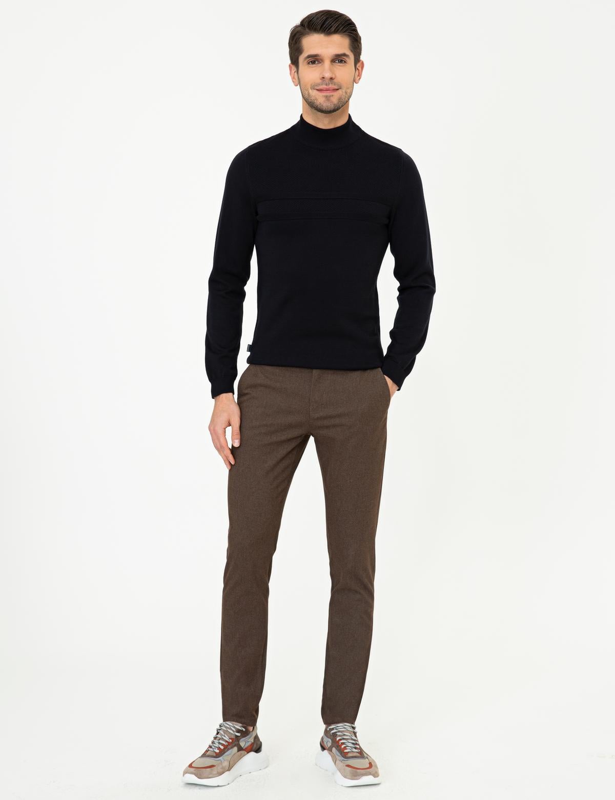 Lacivert Slim Fit Yarım Balıkçı Yaka Triko Kazak - 50248534007